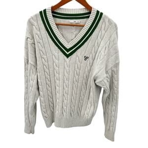 Aritzia Tna V-Neck  Green Varsity Stripe Sweater // S